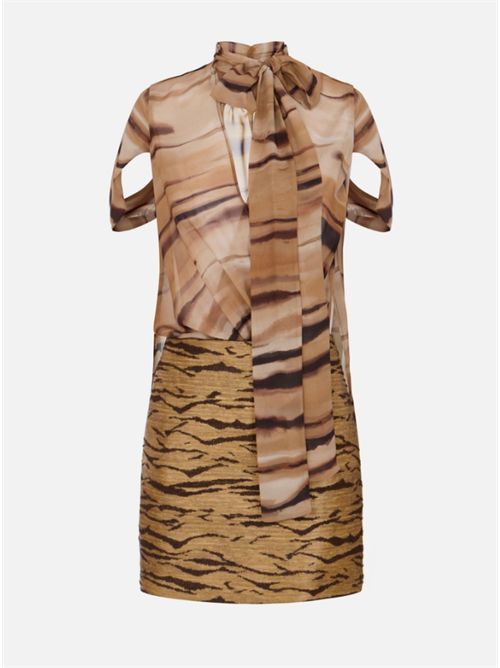 BI-MATERIAL MINI DRESS ELISABETTA FRANCHI | AB95662E2470 cammello